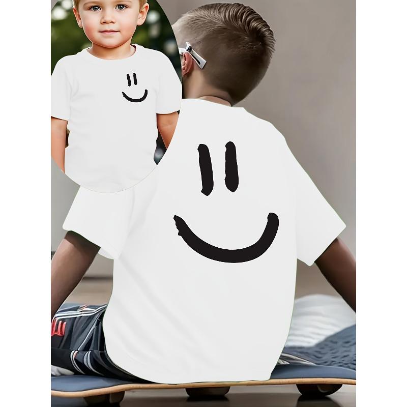 European sizes Boys Summer Fashion Short-Sleeve T-Shirt Happy Mood Double-Sided Print Casual Outdoor Top 110 белый