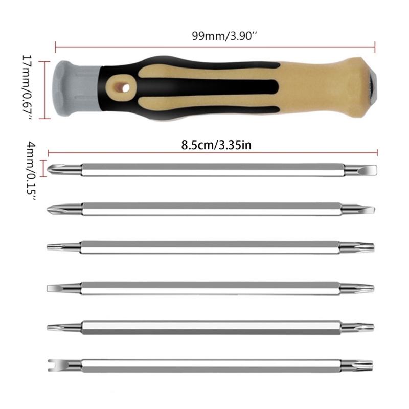 Compact Screwdriver Bit Set Magnetic Double for Head Screwdriver Bits Chrome Vanadium Steel Hand Manual Repair Tool 7 Pc