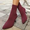 Fashion Fashion Slip On Slim Knitted Ankle Boots Women Plus Size Stretch High Heel Boots Woman Autumn Winter Thin Heeled Sock Booties