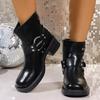 Studded Metal Buckle Platform Non-Slip Single Boots Women's Fashion Round Toe Sleeve Block Heel Booties