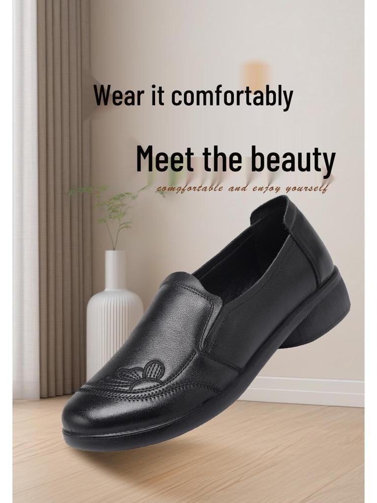 Genuine Leather Soft Sole Slip-on Shoes for Women, Non-slip, Comfortable, Plus Size, Autumn Style - Model 801319