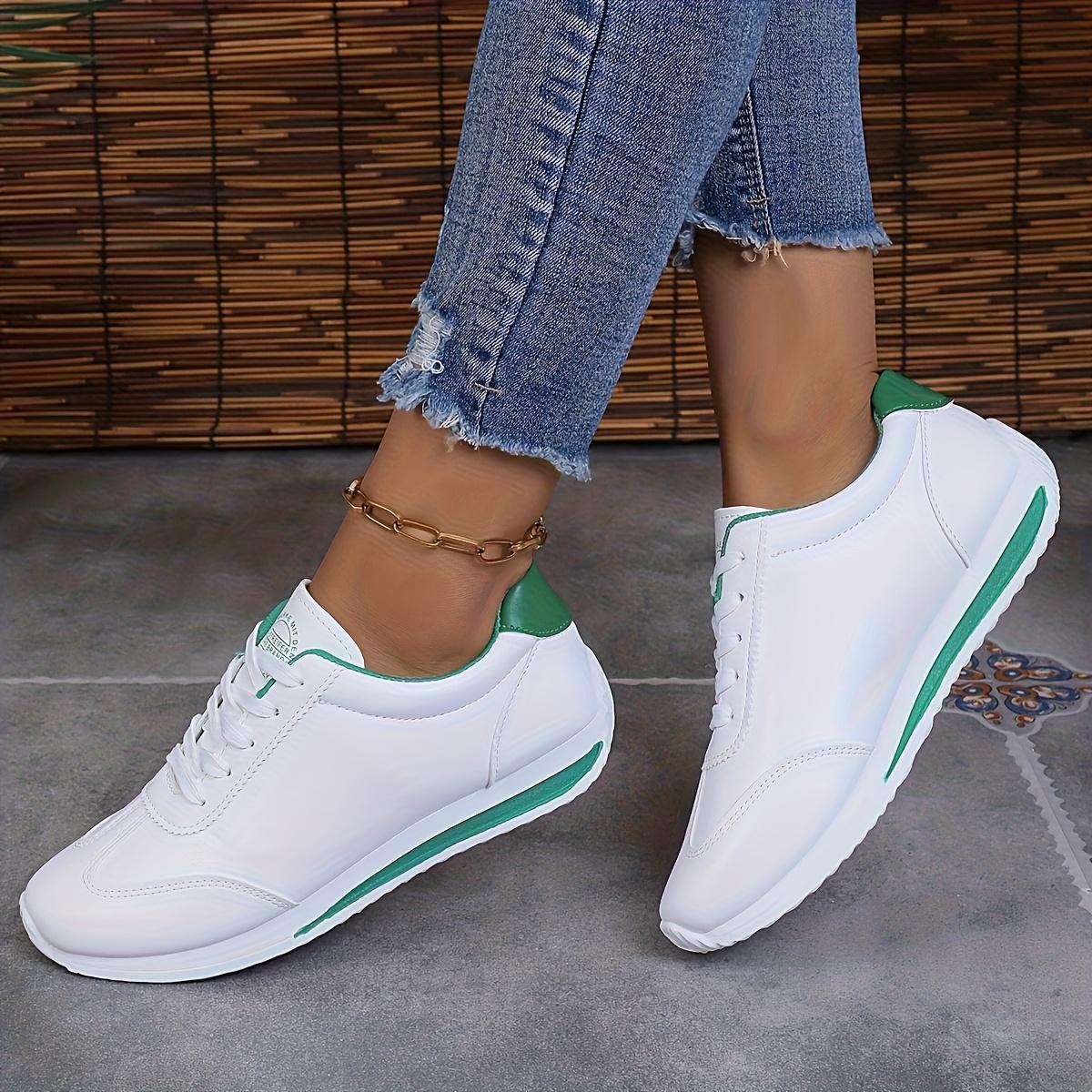 

Women s Low-Top Sneakers Striped Sole White Sneakers Casual Outfits - Sporty Lace-Up Shoes with Fabric Upper Women Shoes 35 зелёный