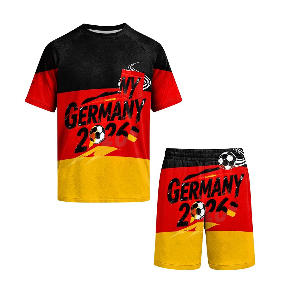 Conjunto de Pijama para Hombre de Manga Corta y Pantalones Cortos Ligero Cómodo Ropa de Dormir con Diseño de Fútbol Estampado para Uso Casual en Casa