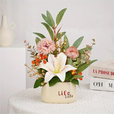 Artificial Flowers Faux Flowers In Vase for Home Decor Fake Flowers Arrangement with Vase for Coffee Table Kitchen Dining Table Centerpiece Decoration