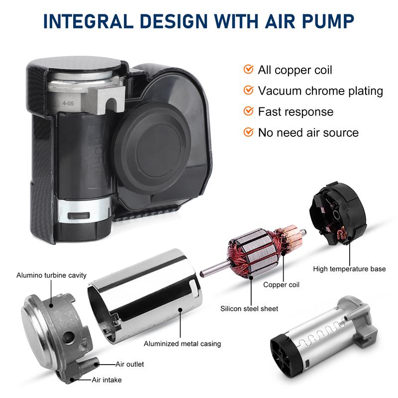 Carbon Fiber Pattern Air Horn12V 150db Loud Horn Electric Snail Horn Waterproof Horns Siren for Car Motorcycle Truck SUV Boat