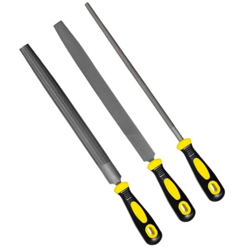 Samcos Diamond File Set, 200mm, Flat, Round, and Half Round, Carbon Steel, for Metal Grinding, Deburring, Rough Cutting, DIY Polishing Tools, 3-Piece