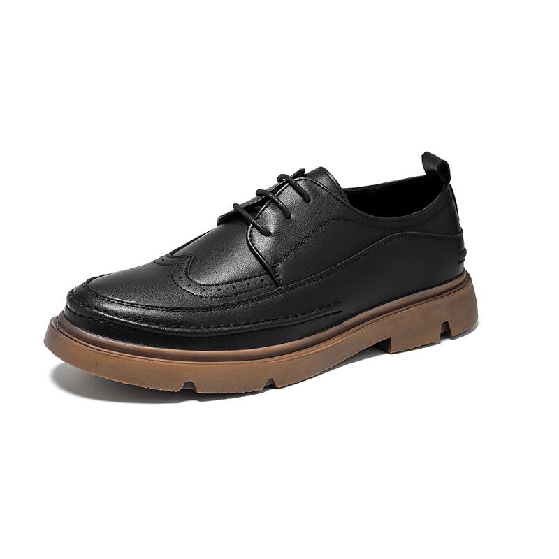 

Летние новые кожаные туфли платье повседневный деловой корейский вариант тренд британский блок большой головки платформы мужские туфли d05-F 38 чёрный