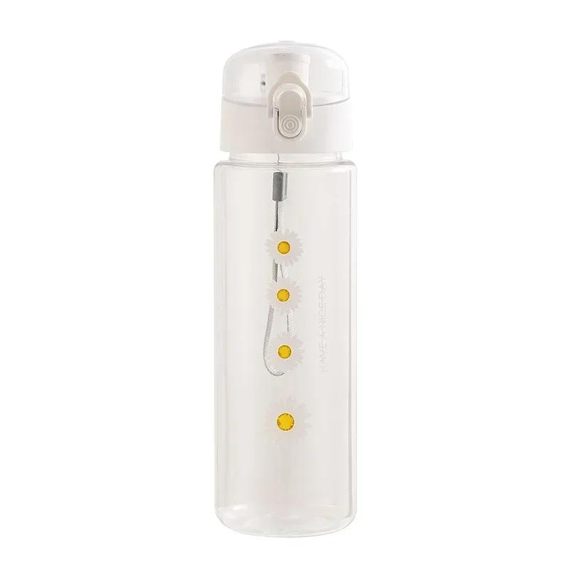 600ml Daisy Flower Plastic Water Bottle Sports Transparent Water Bottle Portable Gym Travel Clear Leakproof Drinking Bottle