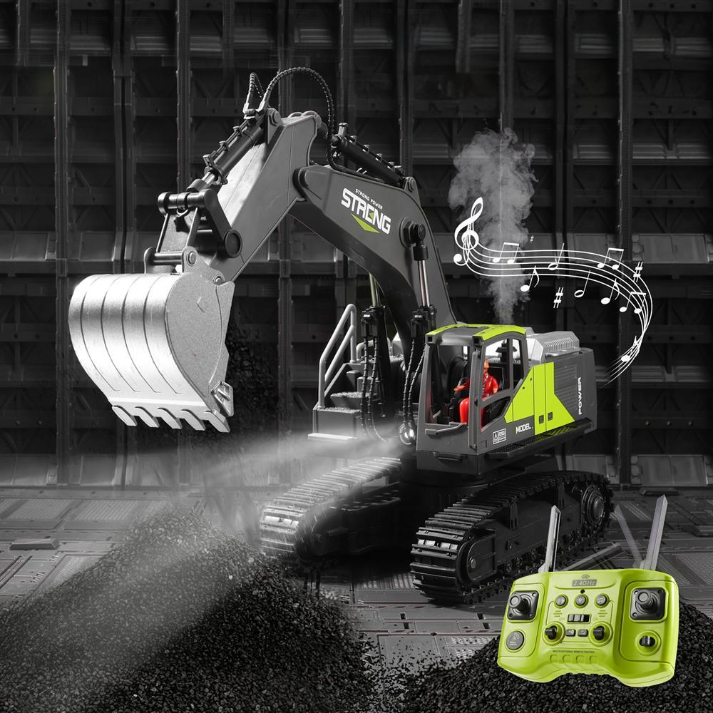 

HJ Models 689-714A 1/16 2.4G 16CH RC Car Excavator Engineering Vehicle Alloy Bucket Digging 680°Rotation Spray LED Light RTR Toy зелёный