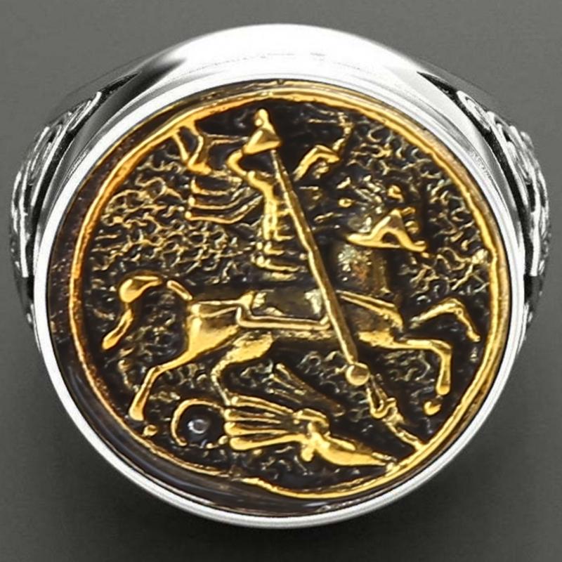 Men's Rings Handmade Jewelry Gifts Sovereign Saint George Portrait Roman Soldier Ring Fashion for Men Husband Boyfriend