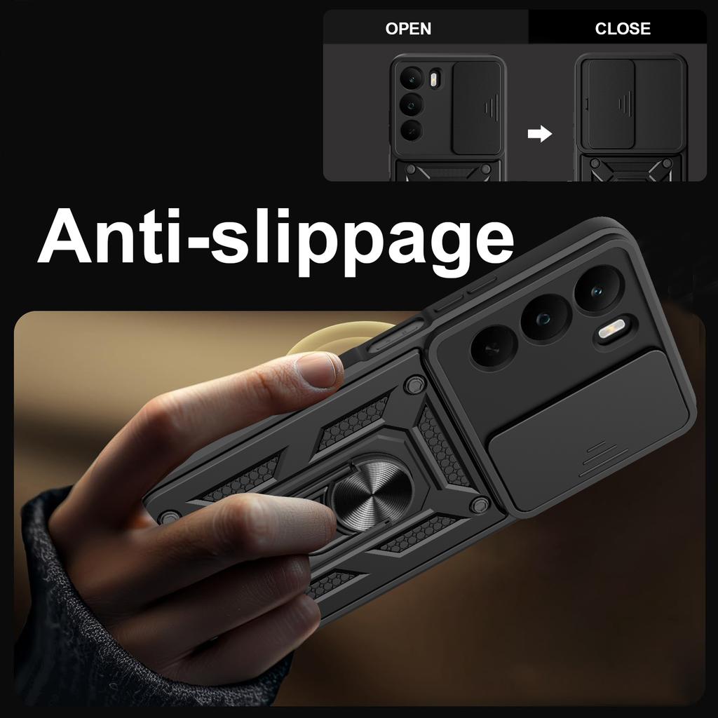 For Realme C71 4G Case with Slide Camera Lid PC+TPU Kickstand Phone Cover