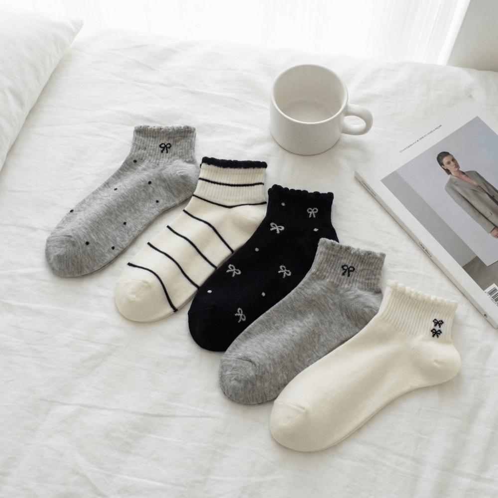 Breathable Kawaii Shallow Socks Stripe Bow Boat Socks Korean Style Short Tube Socks Warm