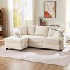 L-Shaped Corner Sofa, Convertible 3-Seater with Footstool, Cup Holder, USB Charger, Armrest Tray and 2 Cushions, Living Room/Office/Apartment, Beige