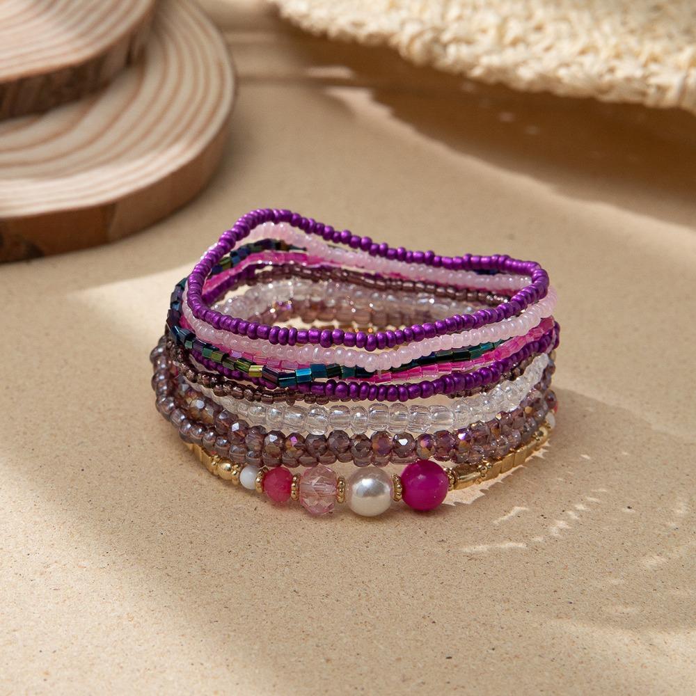 10Pcs/Set Colorful Bohemian Beads Bracelets Stackable Pearl Beaded Multilayer Bracelets Hand Jewelry Shiny Bangle Set Women
