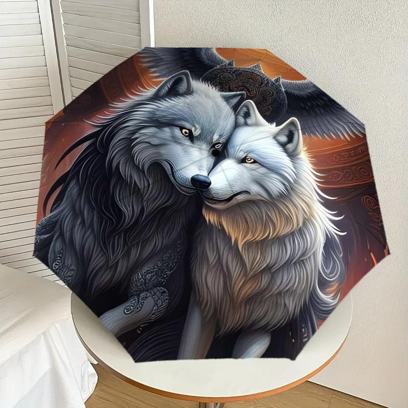 

1pc Winged Wolves in Viking Helmets Umbrella with Plastic Handle,Suitable for All Seasons Home Travel Outdoor UmbrellaDD967