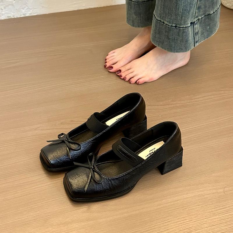 Fashion 2025 NEW Womens Shoes Bow-Knot Shallow Mouth Female Footwear Square Toe Leather Butterfly Ballerinas New On Heels