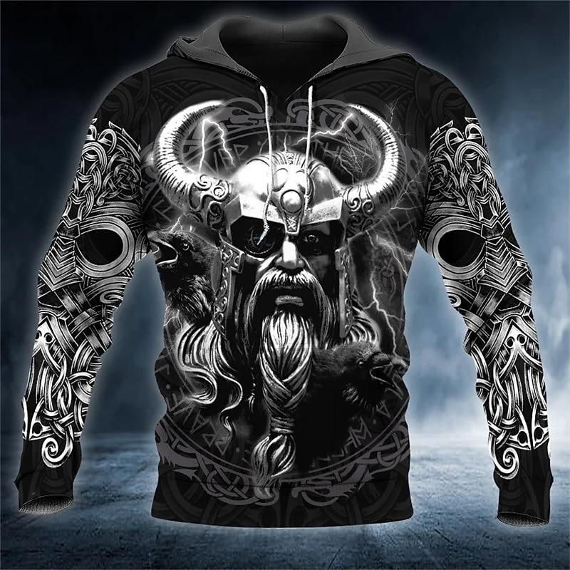 Men's Viking Warrior Graphic Prints Hoodies Sweatshirt Designer Casual Long Sleeve Daily Sports Print Spring