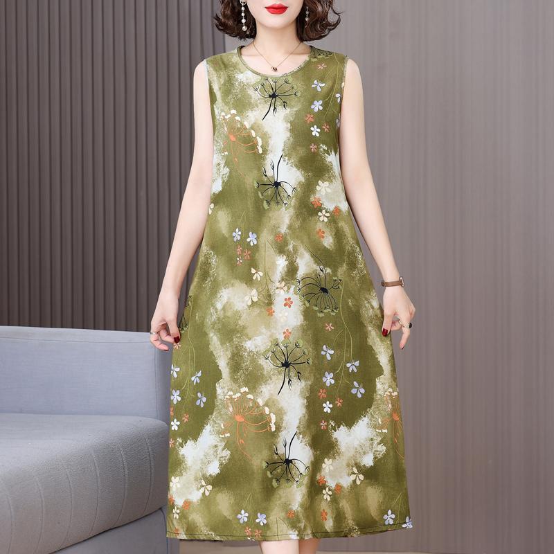 Elegant Sleeveless Dresses for Women Clothes Loose Plus Size Vintage Summer Long Dress
