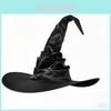 Halloween Curved Hook Witch Hat Costume Accessory With Ruffled Design For Party Dress Up