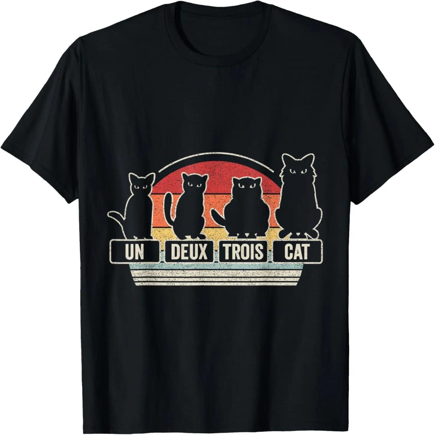 Retro Vintage Un Deux Trois Cat Funny T-Shirt S чёрный