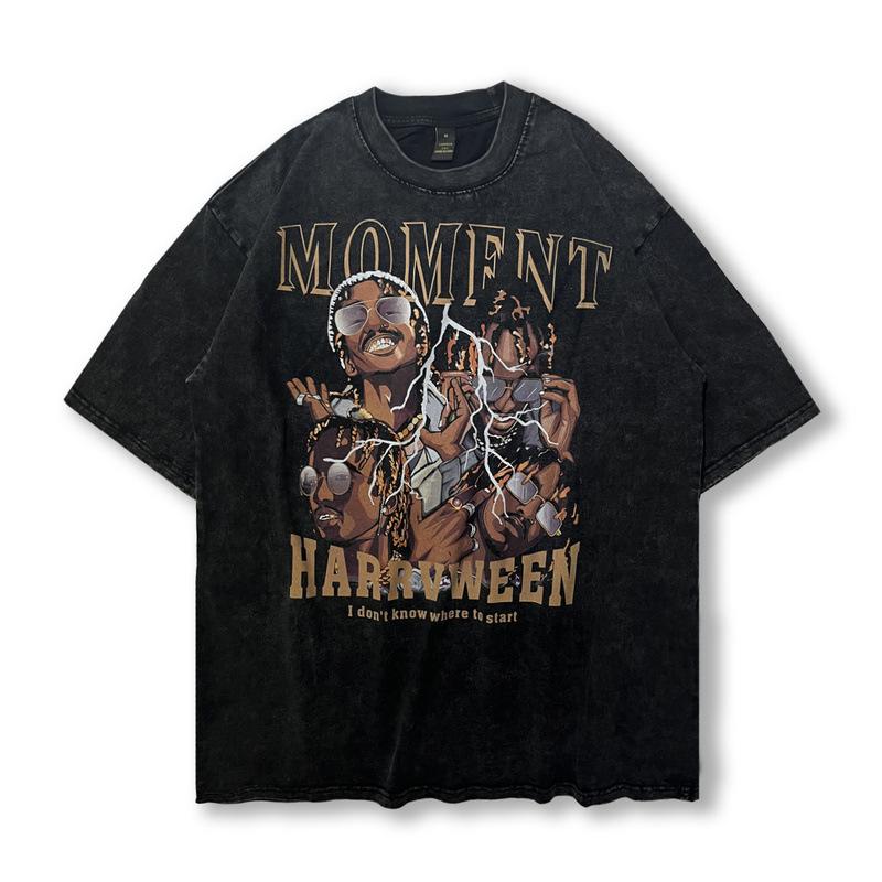 American Hip Hop Retro Old Washed Short-Sleeved T-Shirt Men And Women Oversize Street Skateboard Loose Half-Sleeved T