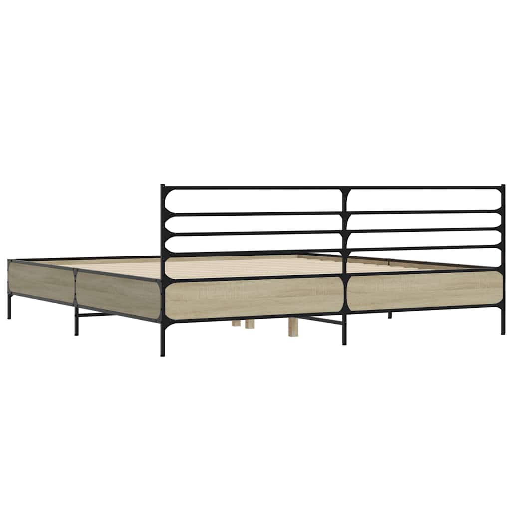 Bed Frame Sonoma Oak 200x200 cm Engineered Wood and Metal