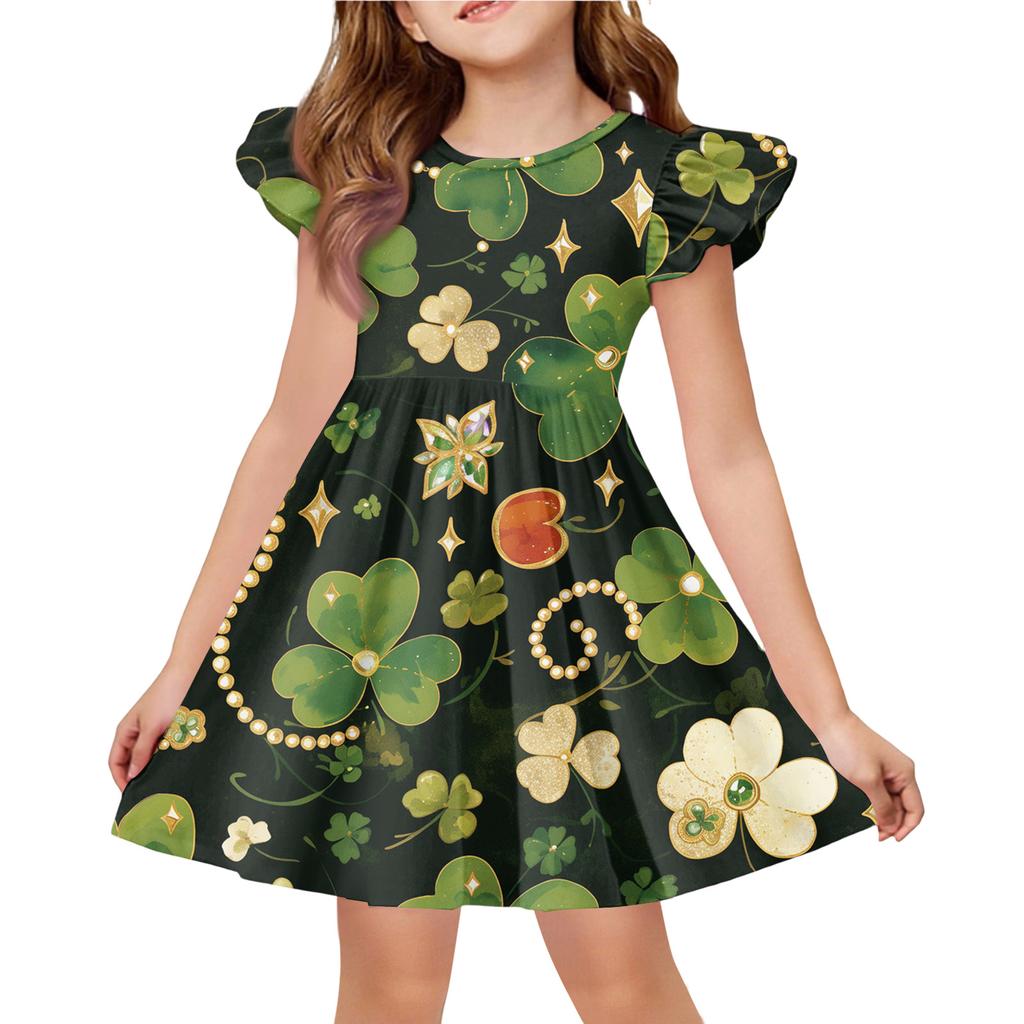 Girls' Summer Princess Dress - A-Line T-Shirt Dress St. Patrick's Day