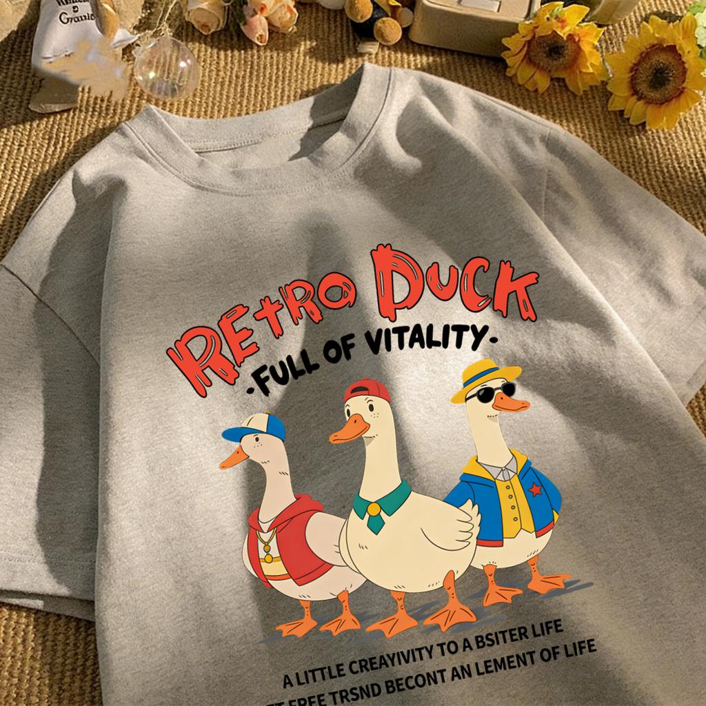 Retro Duck Full Of Vitality Unisexs T-Shirt Casual Fashion O-Neck Tee Summer Loose Basics Top Cotton Unisex Soft Vintage Clothing