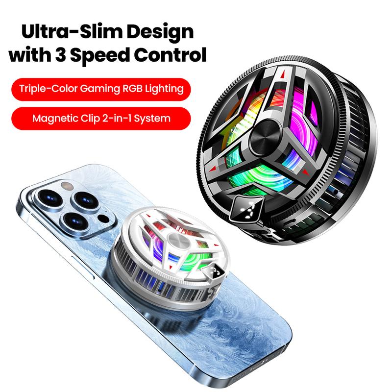 Portable Magnetic Semiconductor Phone Cooler with Digital Display RGB Lights Powerful Cooling Fan for Gaming Phone Ice Cooler