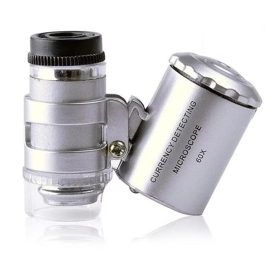 1 Pcs Mini 60X Microscope LED Jewelry Loupe UV Currency Detector Portable Magnifier Magnifying Eye Lens Magnifying Glass Loupe
