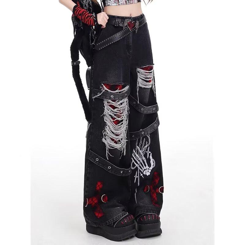 Pantaloni di Jeans Larghi Pigri Rilassati Stile Americano Ragazza Piccante Femminili Punk Retro Lavati alla Moda Versatili Pantaloni Casual