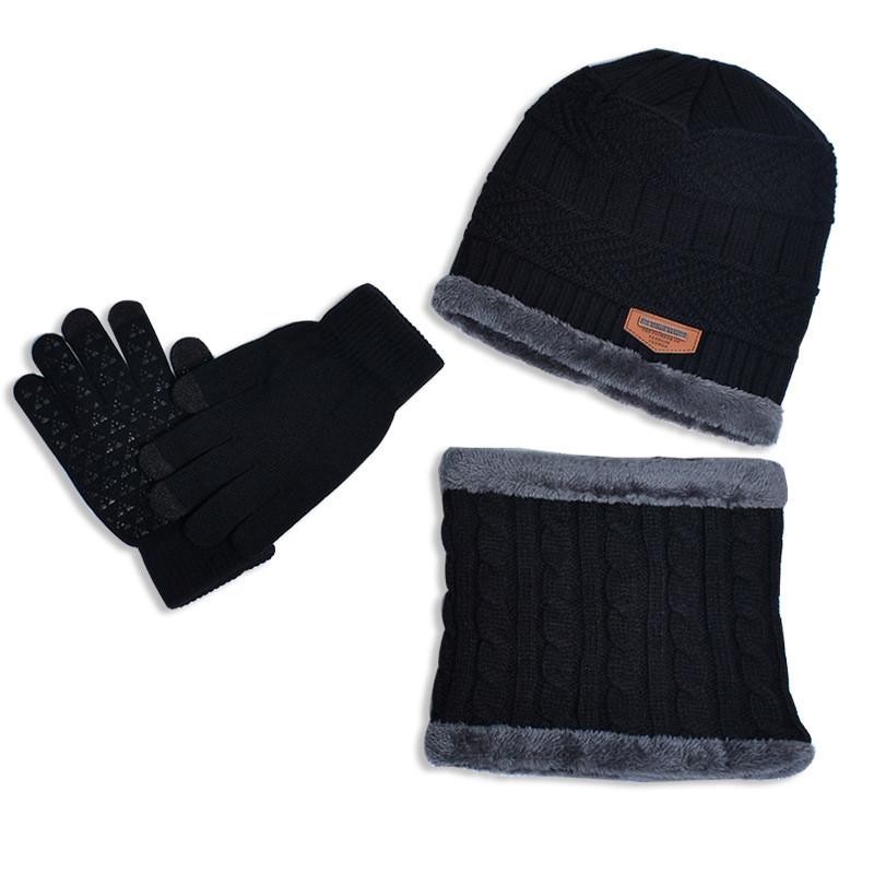 

Kids Winter Outdoor Knit Hat Scarf Gloves Set With Warm For Cold Days чорний