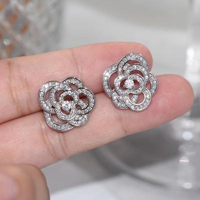 Dazzling Flower Stud Earrings  Sterling  Luxury Trendy Earrings for Women Aesthetic Accessories Wedding Female Jewelry