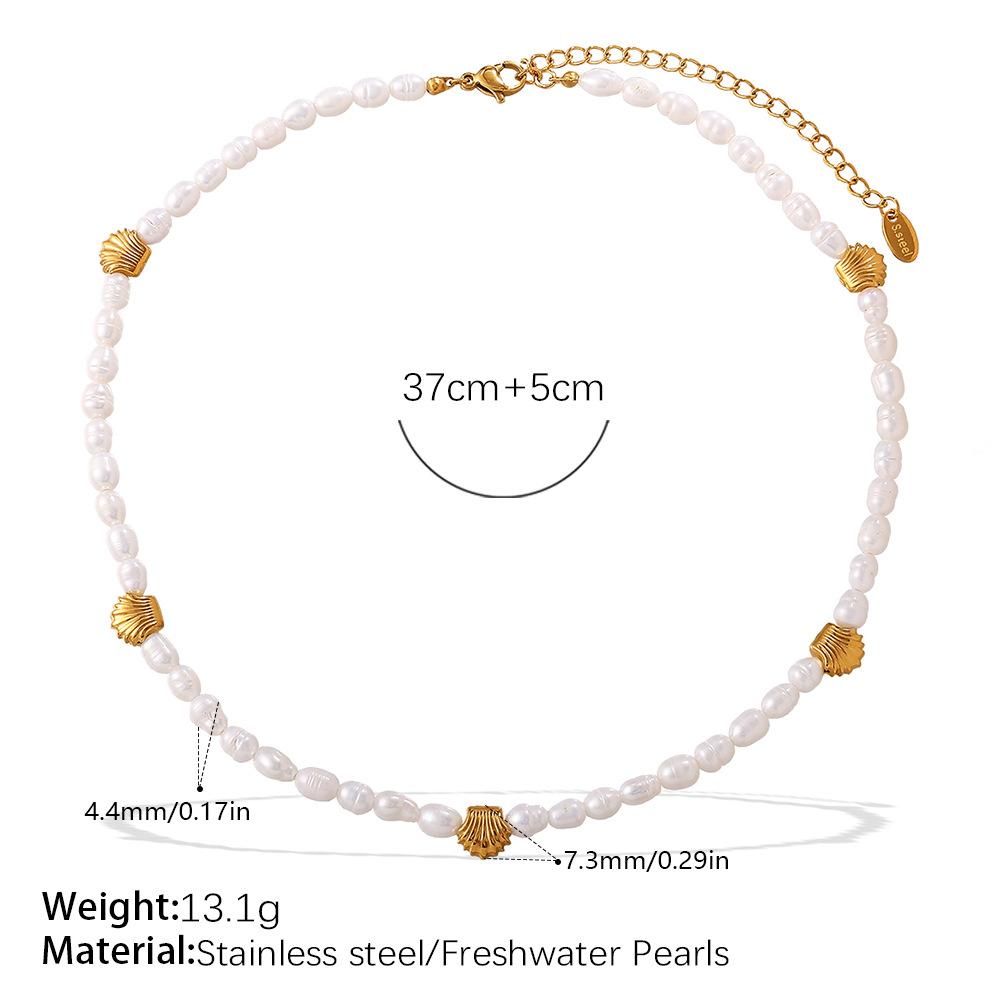 French Seaside Beach Style Gold Bean Ximang Freshwater Pearl Bracelet Necklace Stainless Steel 18K Plating Set