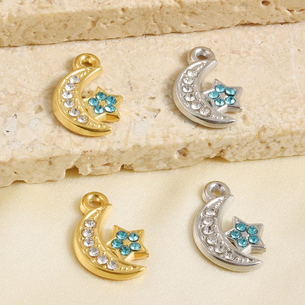 3 Pcs 304 Stainless Steel Charms Multicolor Half Moon Star Blue Rhinestone Pendants For DIY Necklace Earrings Bracelet Making