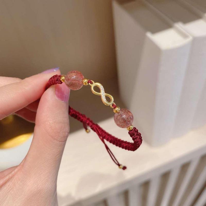 Natural Strawberry Crystal Hand Woven Friendship Bracelet Sweet Jewelry For Women Girls