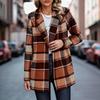 Women's Casual Fashion  Plaid Shirt Medium Woolen Coat