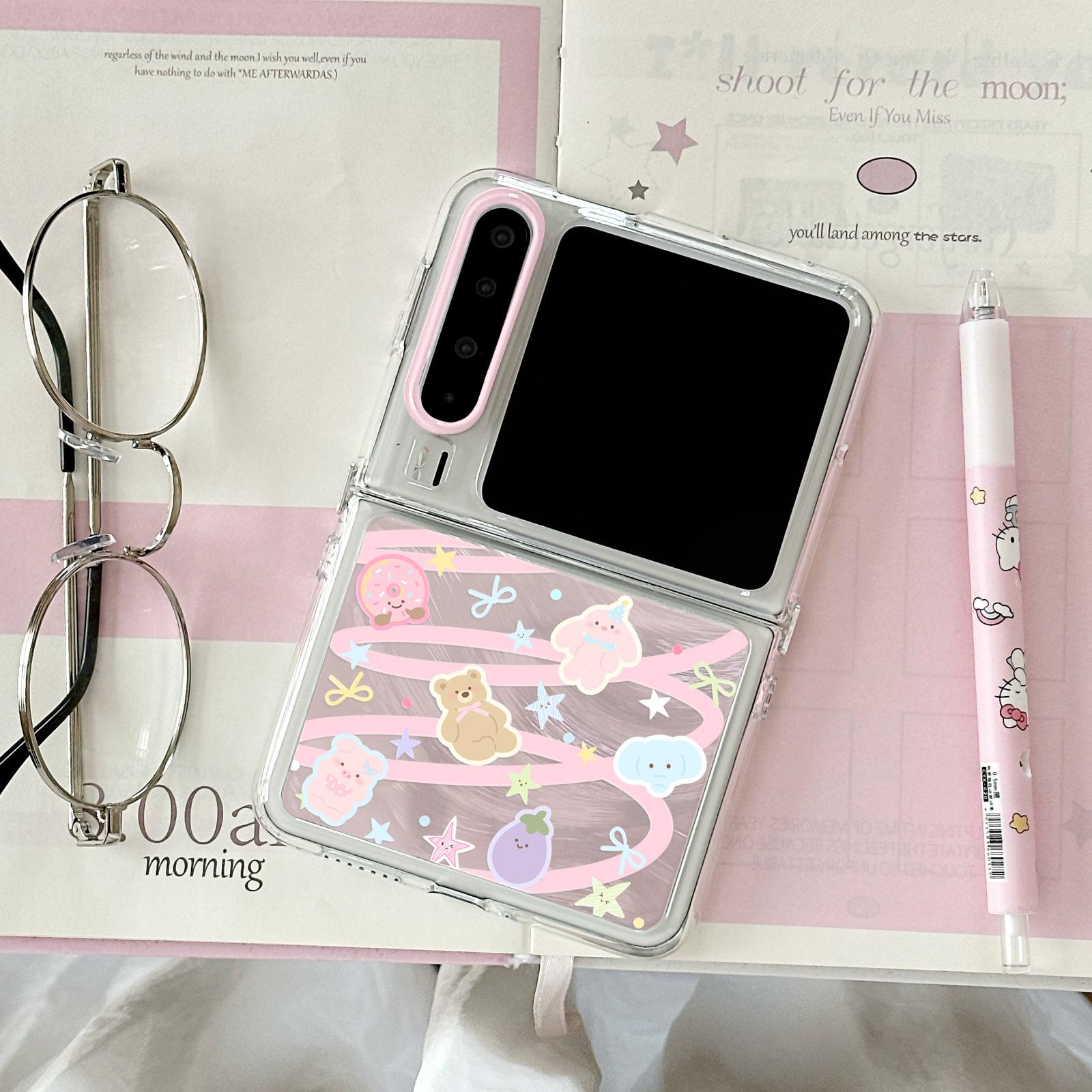 Cute little animals are suitable for Huawei POCKET2 mobile phone case, Samsung Xiaomi ZFLIP6 folding mobile phone case, feather yarn. Huawei pocket2