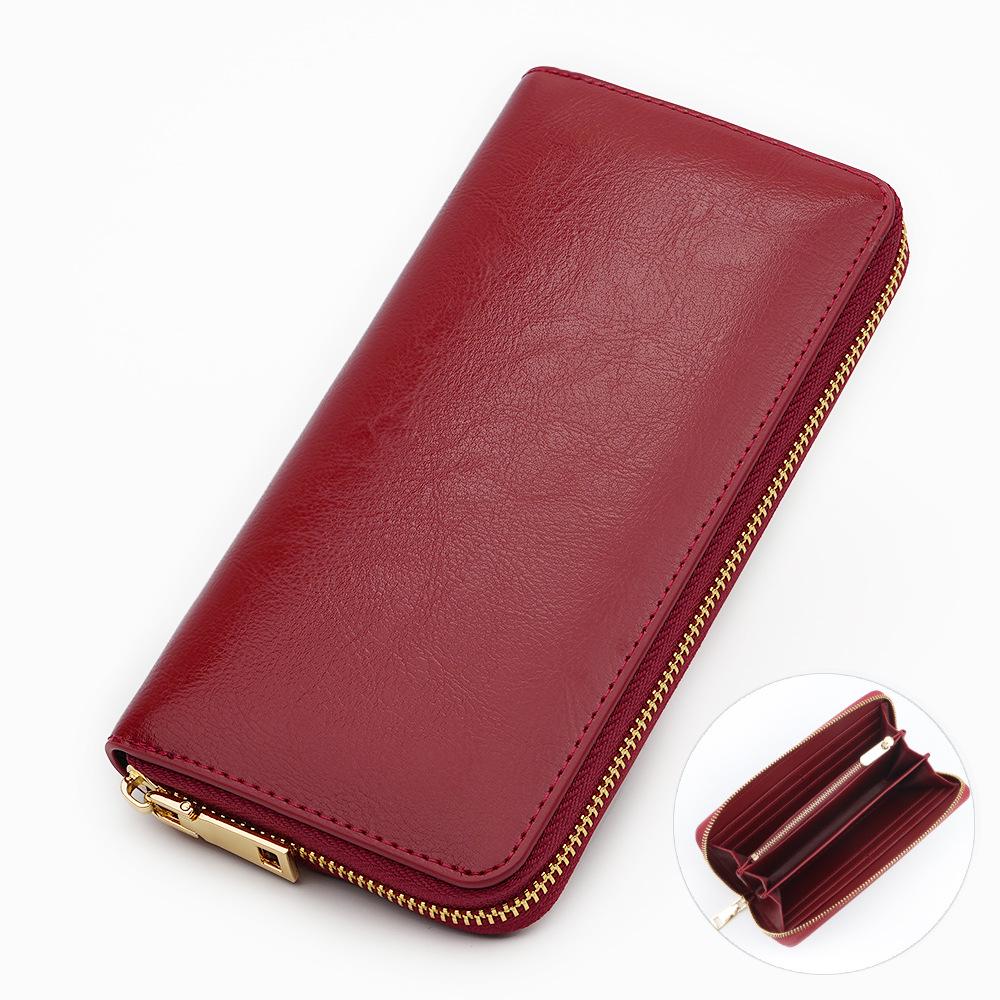 Unisex Oil Wax Cowhide Leather Wallet: Long Zip Design, Bestseller In Japan