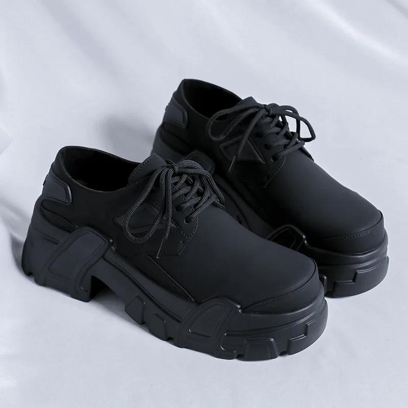 Neue Herren Pendler Big Head Casual Leder High Sense Britischer Stil Erhöhend Runde Zehen Derby Schuhe