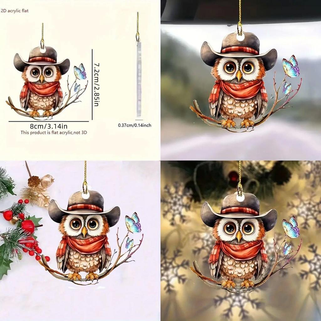 Charming Cartoon Hooded Owl Car Pendant Acrylic Keyring For Festive Decor