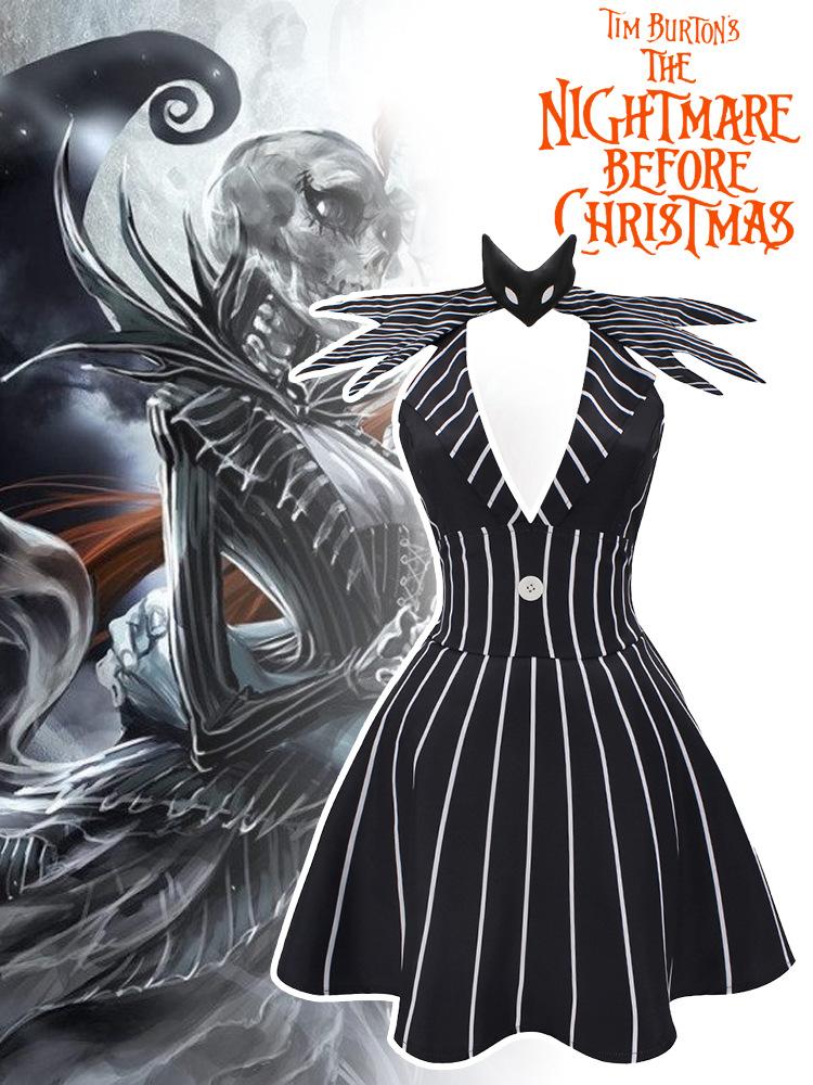 Anime Jack Skellington Cosplay Costume Christmas Outfit Black Stripe Dress For Woman Halloween Costume For Woman