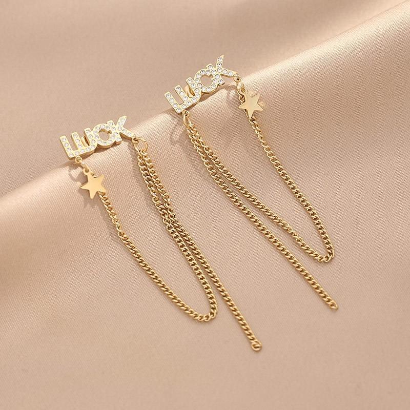 

2023 Новые модные серьги из титановой стали в европейском и американском стиле с бриллиантовым потоком Su, персонализированные длинные универсальные серьги из 14-каратного золота, украшение для ушей