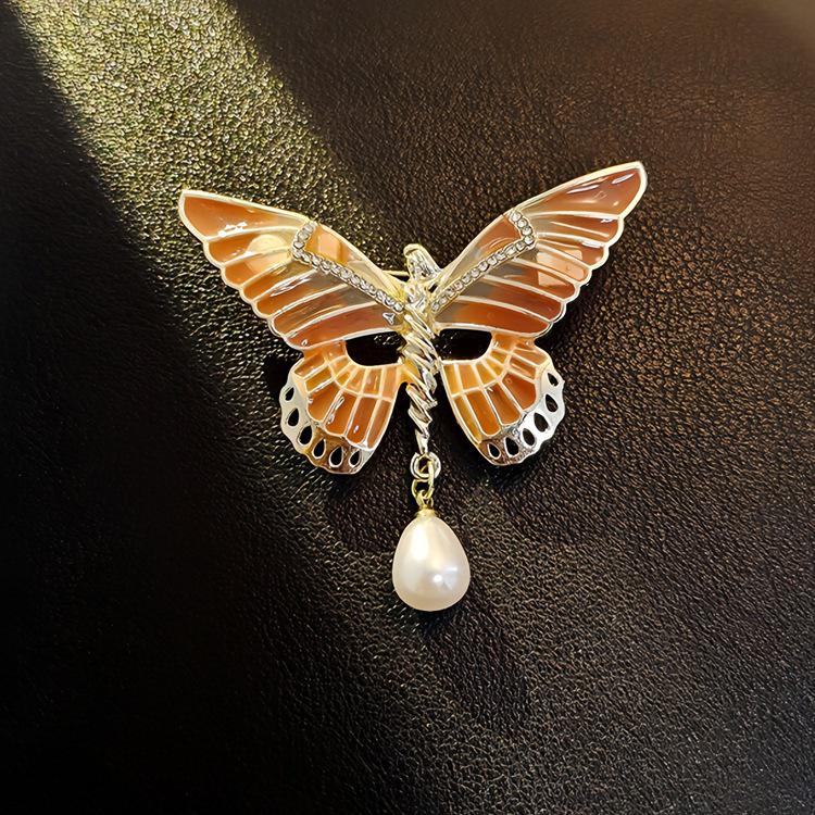 Elegante chinesische Retro-Emaille-Brosche Phönix & Schmetterling für Damen