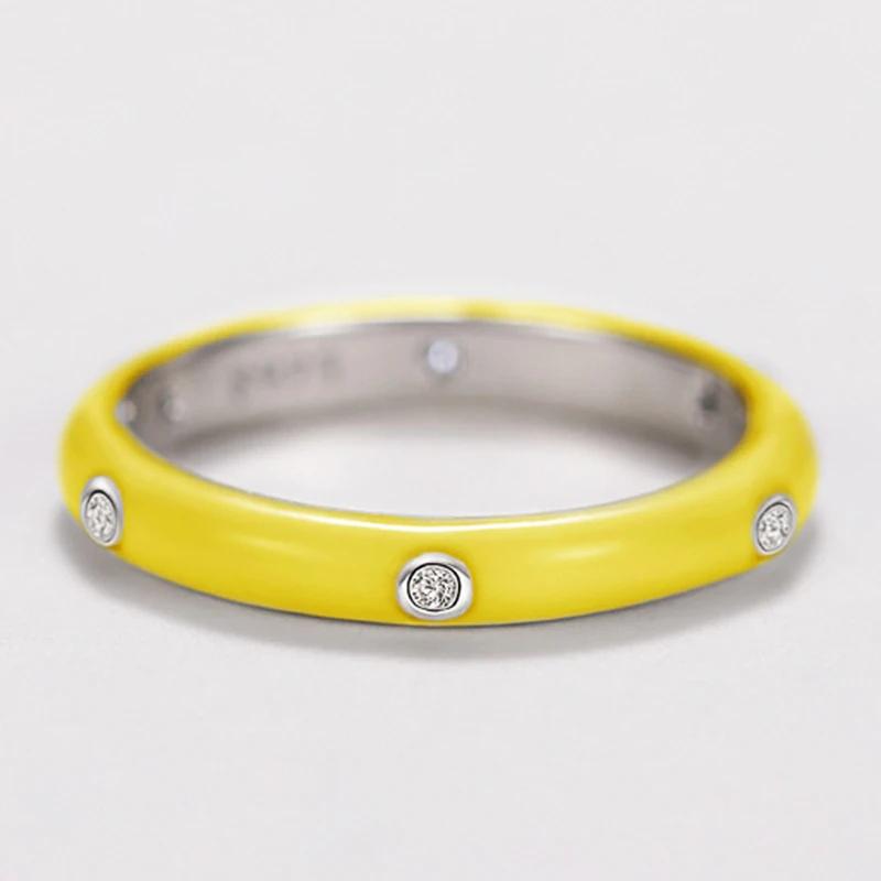 925 Silver Plated Dainty Colorful Enamel Ring Female Fashion Finger Accessories With Shiny Crystal Party Jewelry For Daily Gift