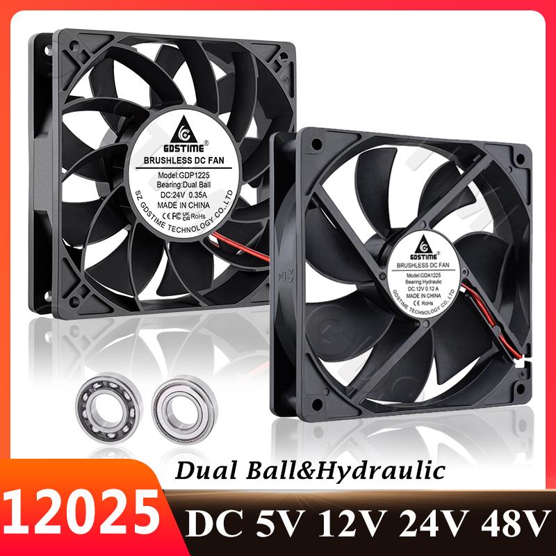 Gdstime PC Fan 120MM Cooling Fan 12025 24V 12V DC Brushless Axial Fan USB Computer Case Fan Dual Ball 48V 5V CPU Cooler PWM FG