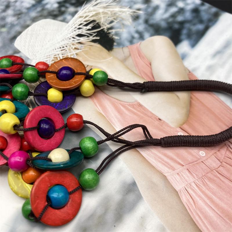 Retro Ethnic Beaded Wood Necklace - In Stock