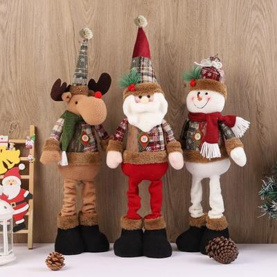 Christmas Doll Retractable Standing Snowman Santa Reindeer Ornaments Handmade Holiday Home Decor for Tree Room