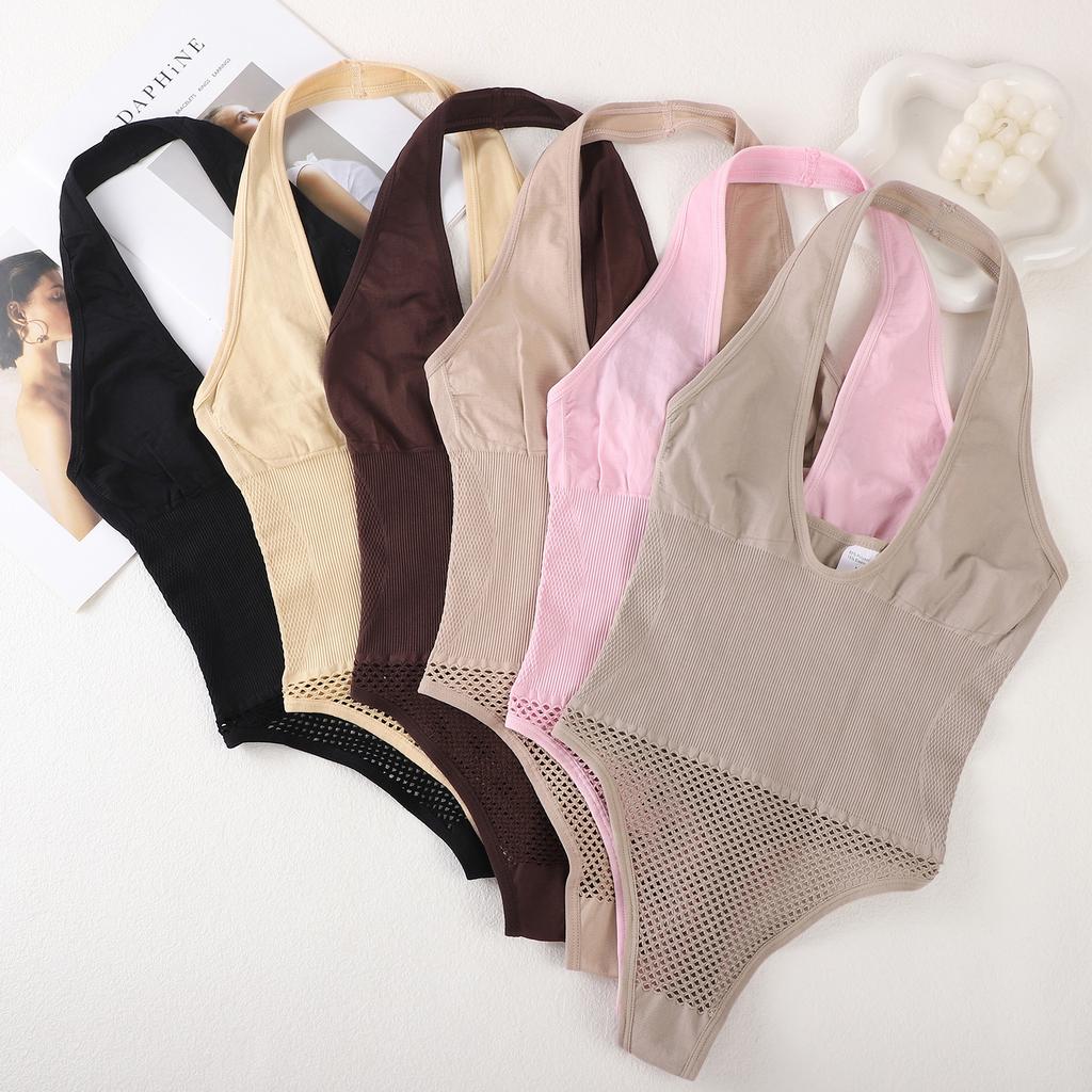 Shapewear Bodysuits for Women Sexy Sleeveless Halter Tops Summer V Neck Leotard Going Out Backless Bodycon One Piece Body Shaper