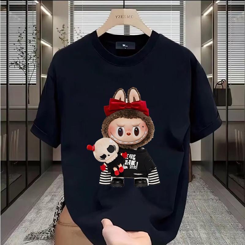 Fun Cartoon Labbubu Loose Short-sleeved T-shirt Round Neck Top Unisex